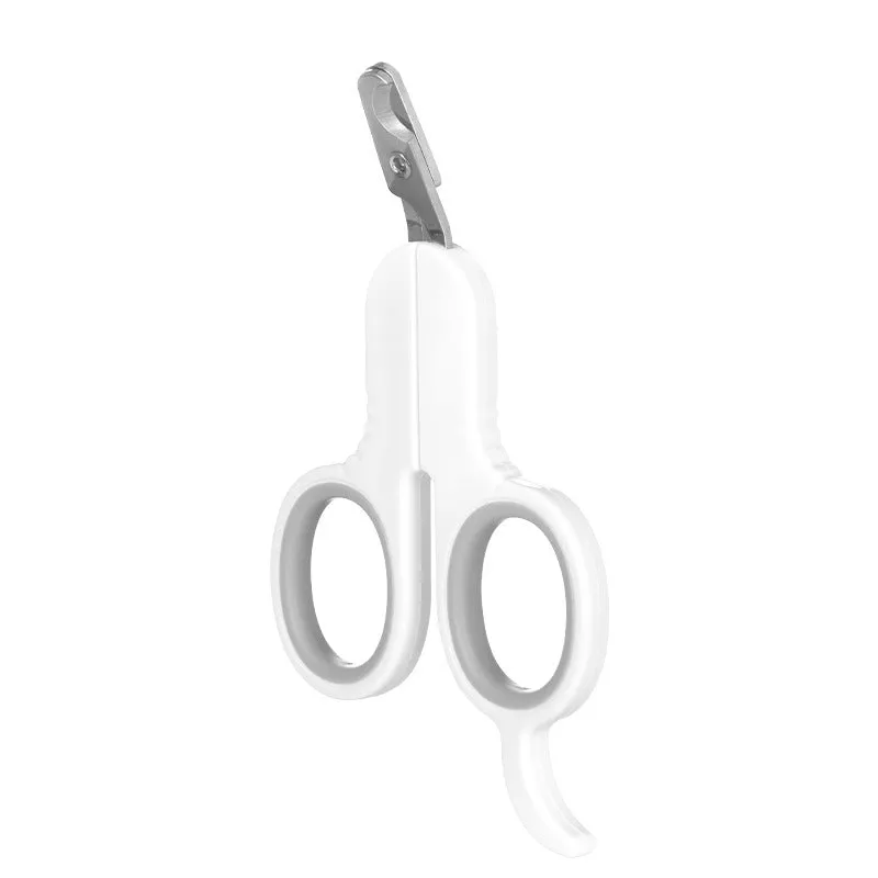 Grey and pink pet nail clippers with curved tips and a rubber-coated anti-slip handle on a white background.