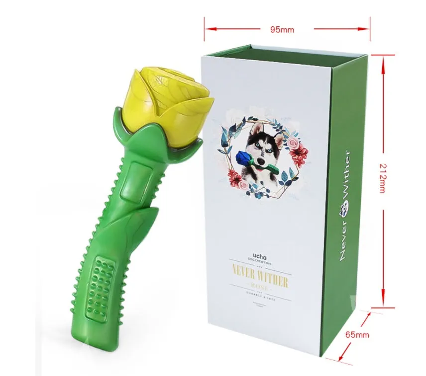 Yellow TPE dog teether molar stick for puppy teething and dental care