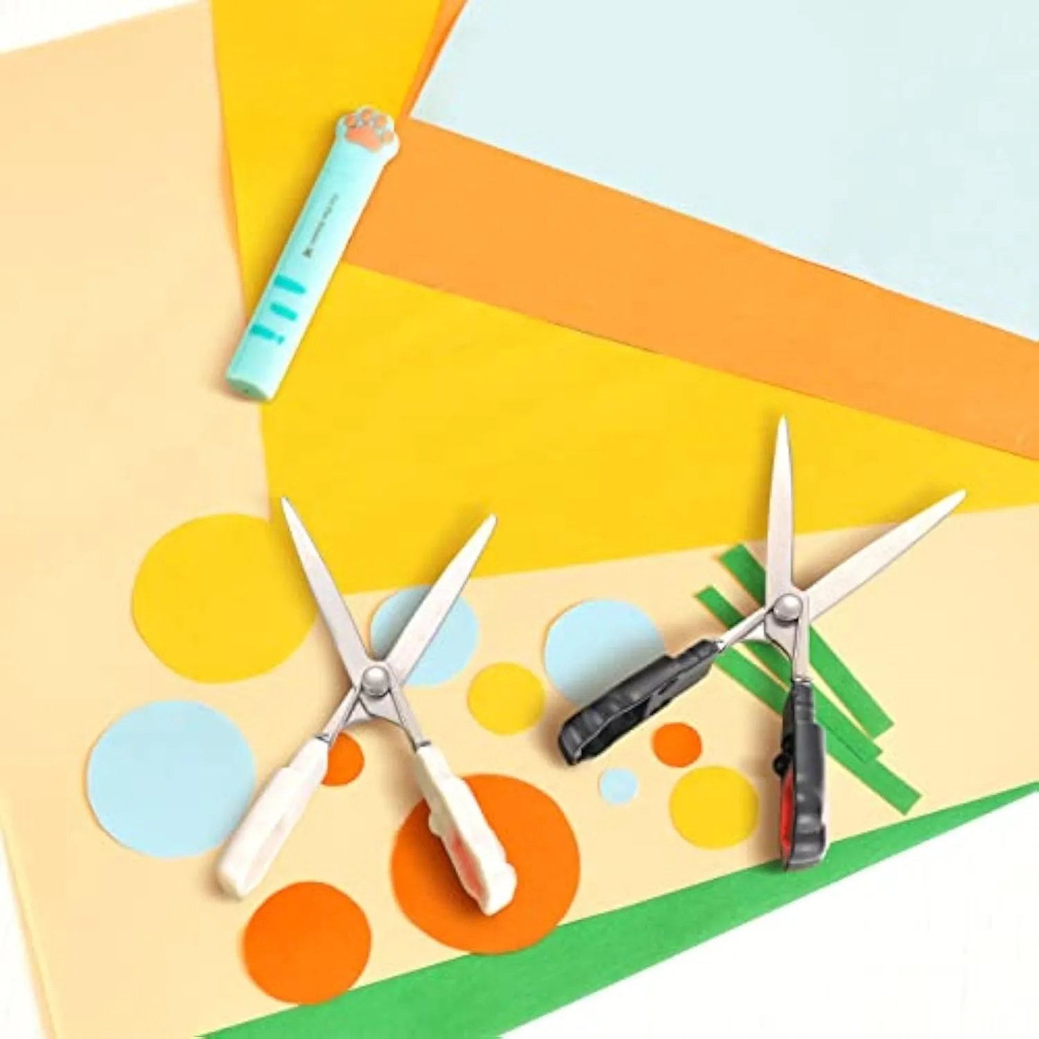 Cat paw design mini folding safety scissors in four colour options showing compact 8.7cm size