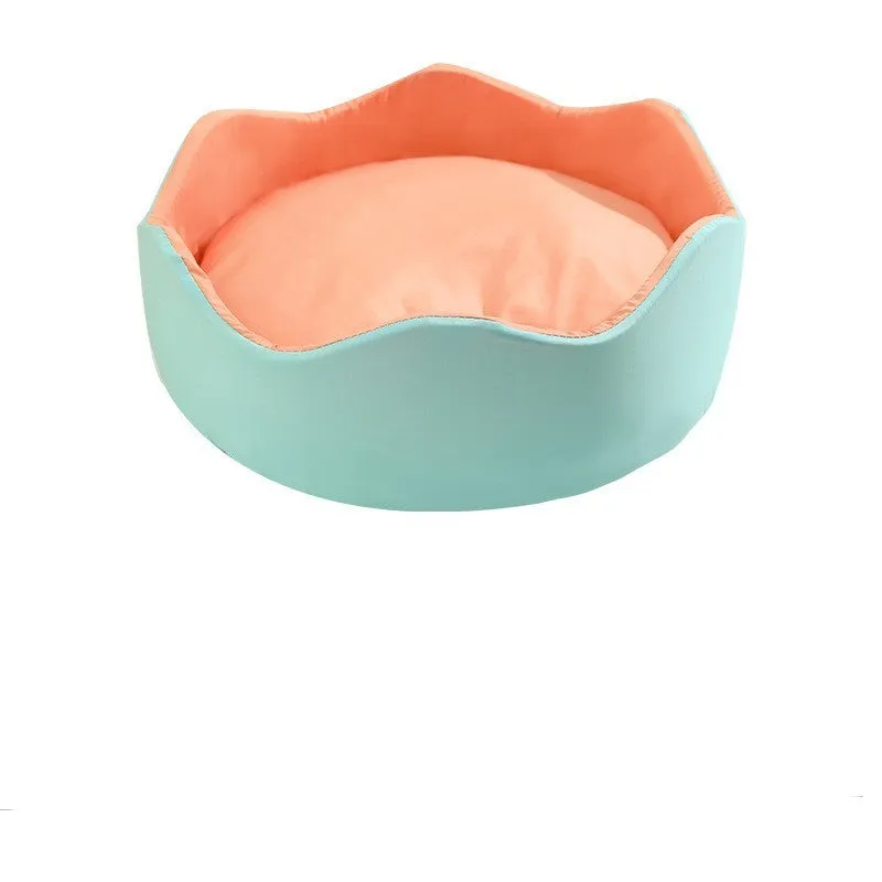 Breathable ice silk pet dog bed nest in green orange colour, small diameter 40cm