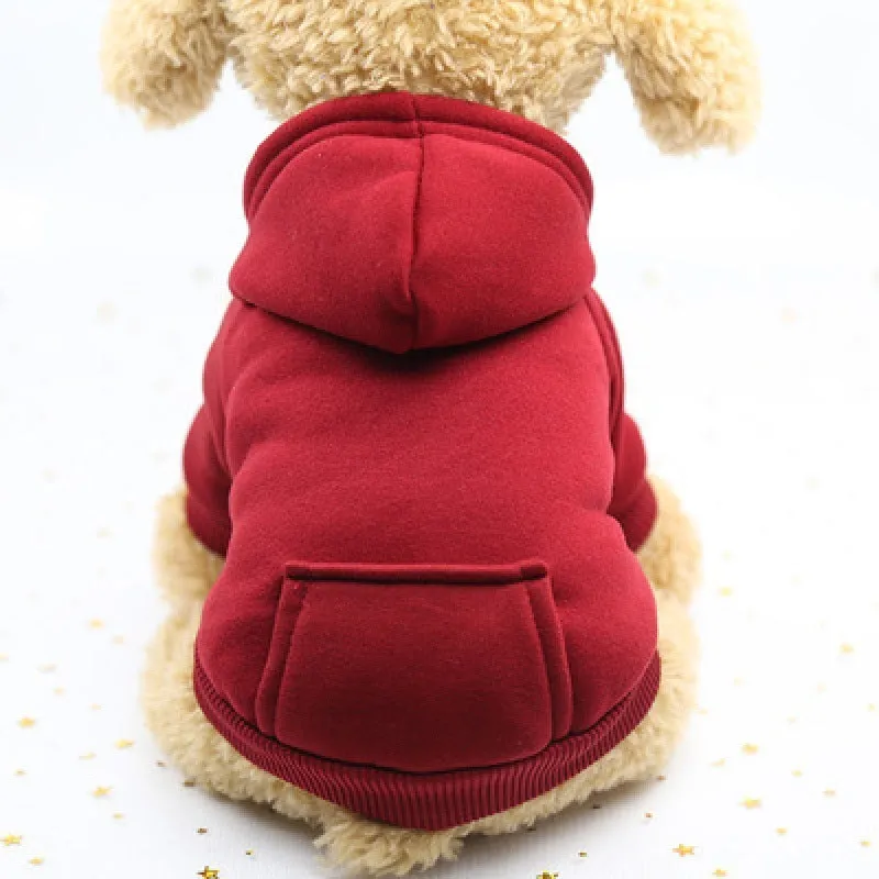 Teacup dog in red winter knit costume with chest and back coverage, size M