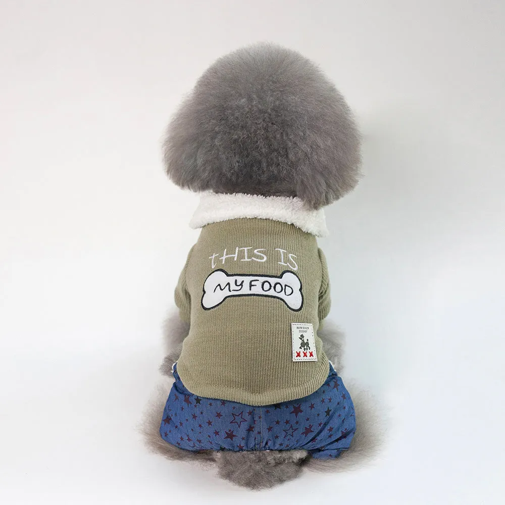 Bone clothes pet clothing in cotton for dog, green colour, side view