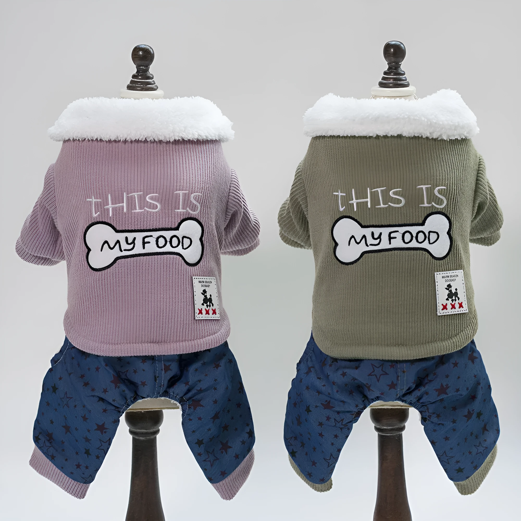 Bone clothes pet clothing in cotton for dog, green colour, side view