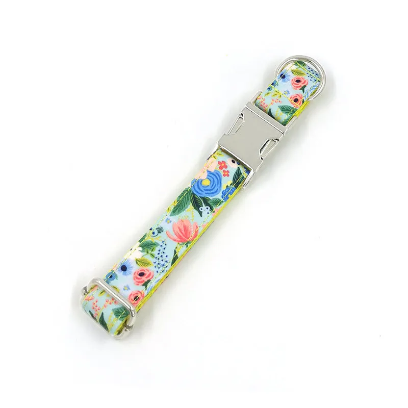 Yellow Midsummer Garden polyester dog leash and collar set on a dog, non-scalable lead, sizes XS to XL