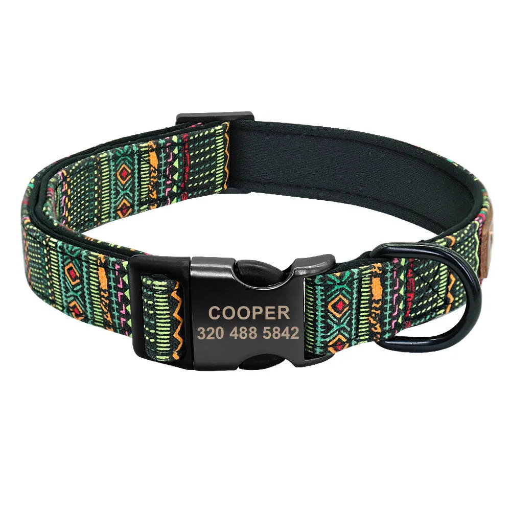 Personalised nylon dog collar in red, available in blue green coffee pink and sizes S M L