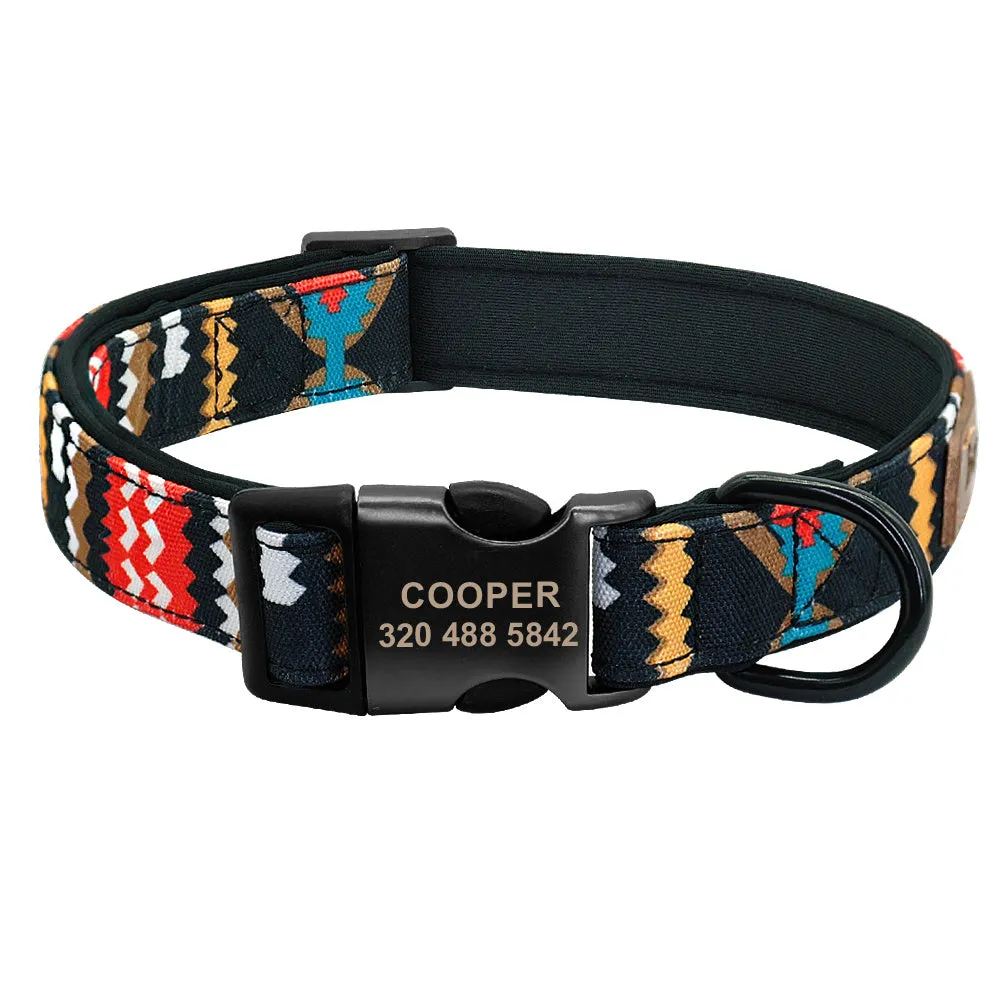 Personalised nylon dog collar in red, available in blue green coffee pink and sizes S M L