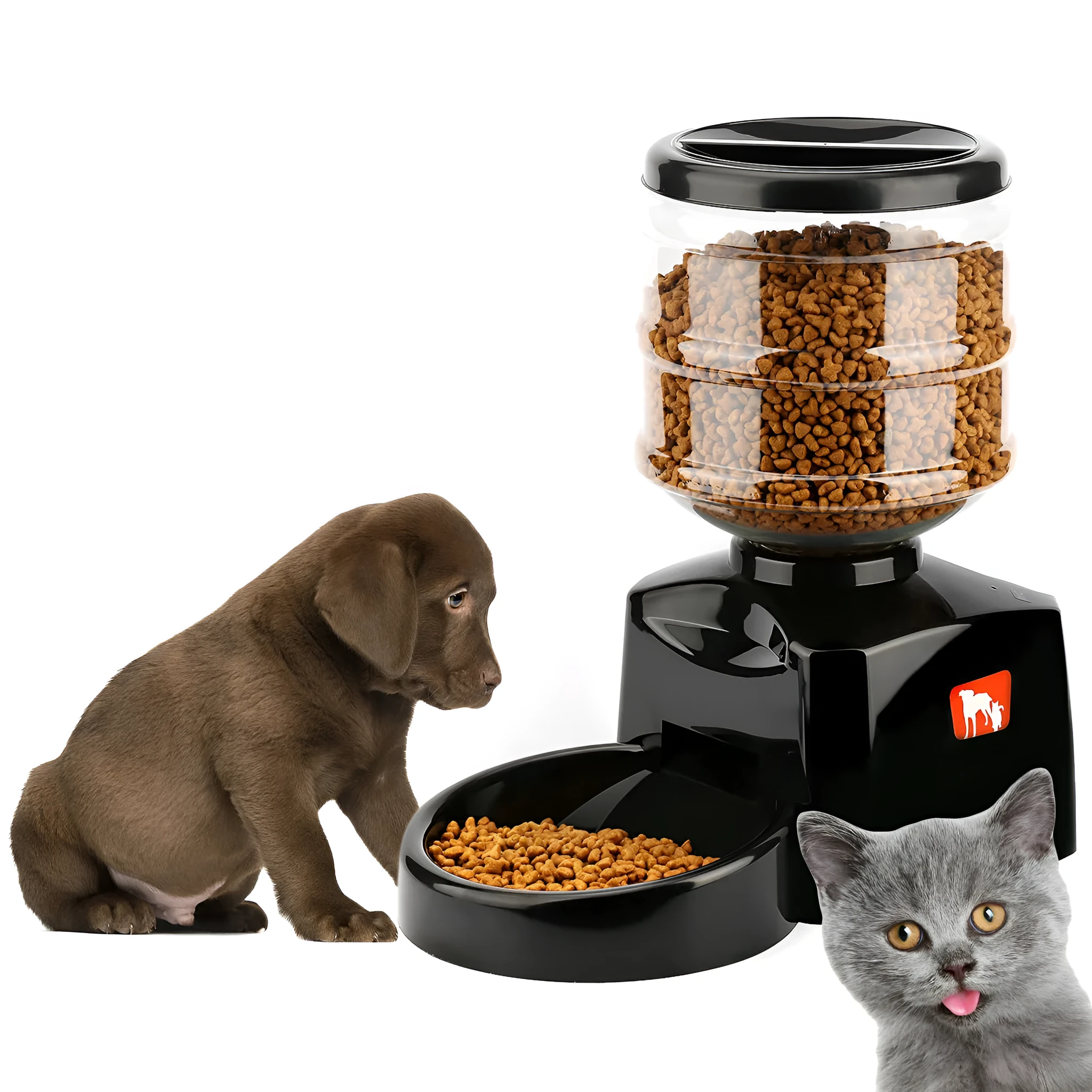 Timing intelligent automatic feeder in black and red plastic with 5.5L capacity and 21cm bowl