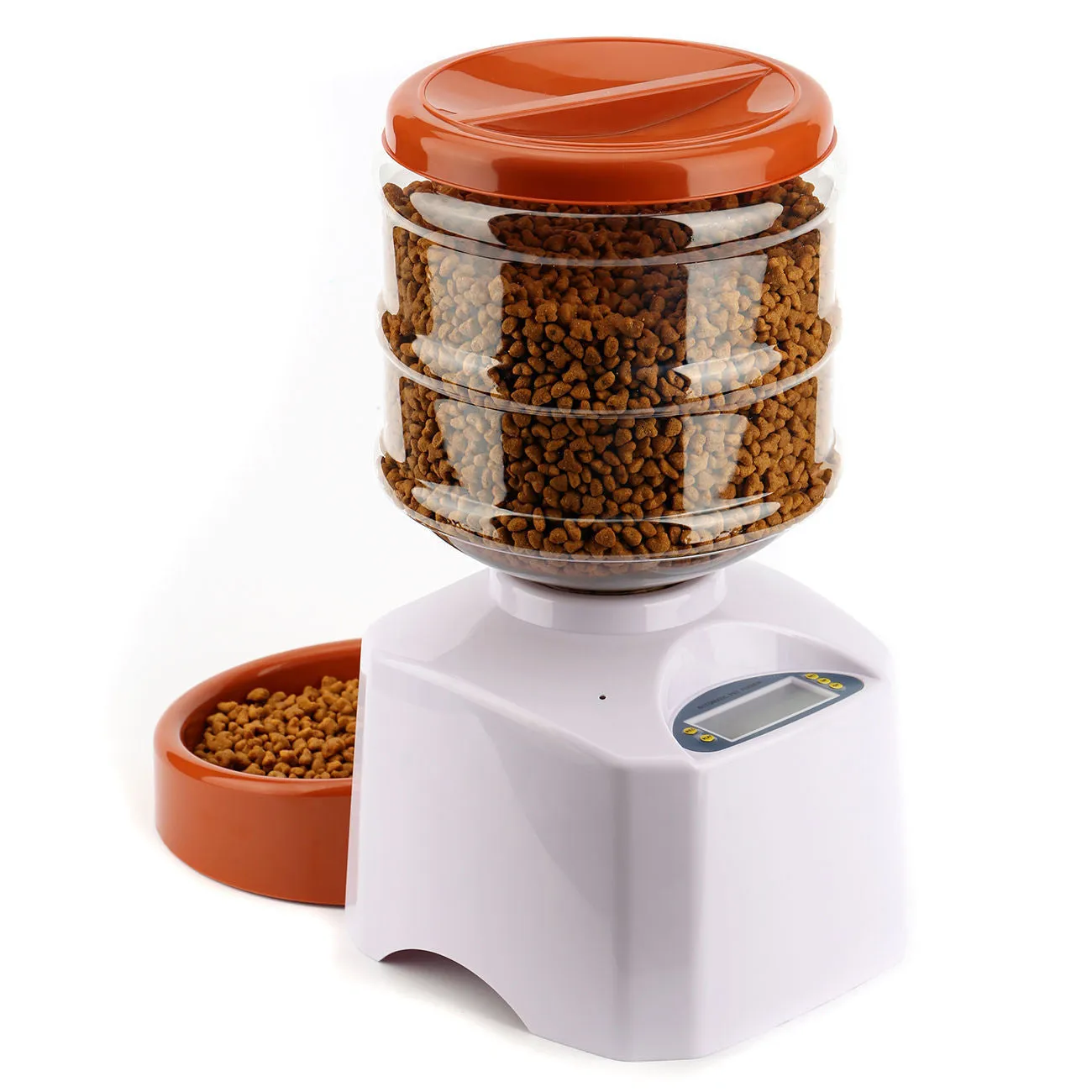 Timing intelligent automatic feeder in black and red plastic with 5.5L capacity and 21cm bowl