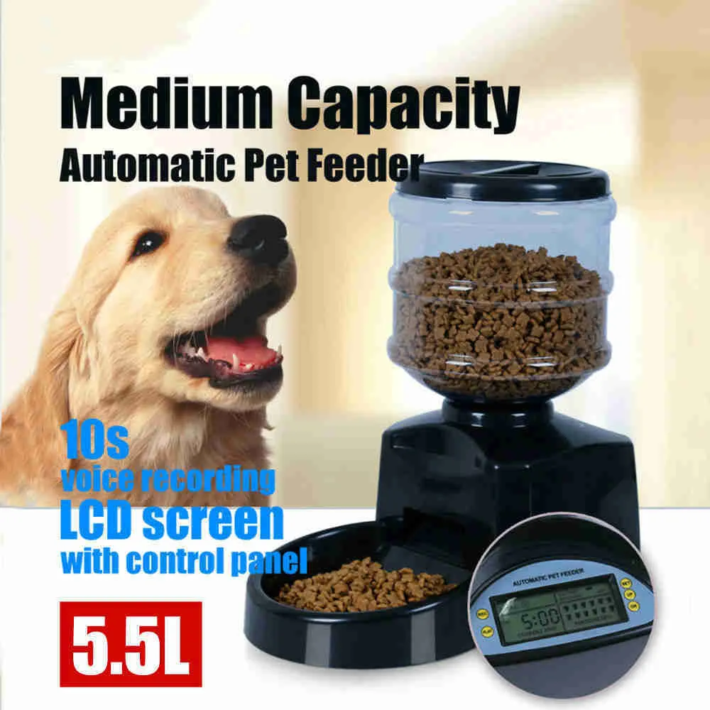 Timing intelligent automatic feeder in black and red plastic with 5.5L capacity and 21cm bowl