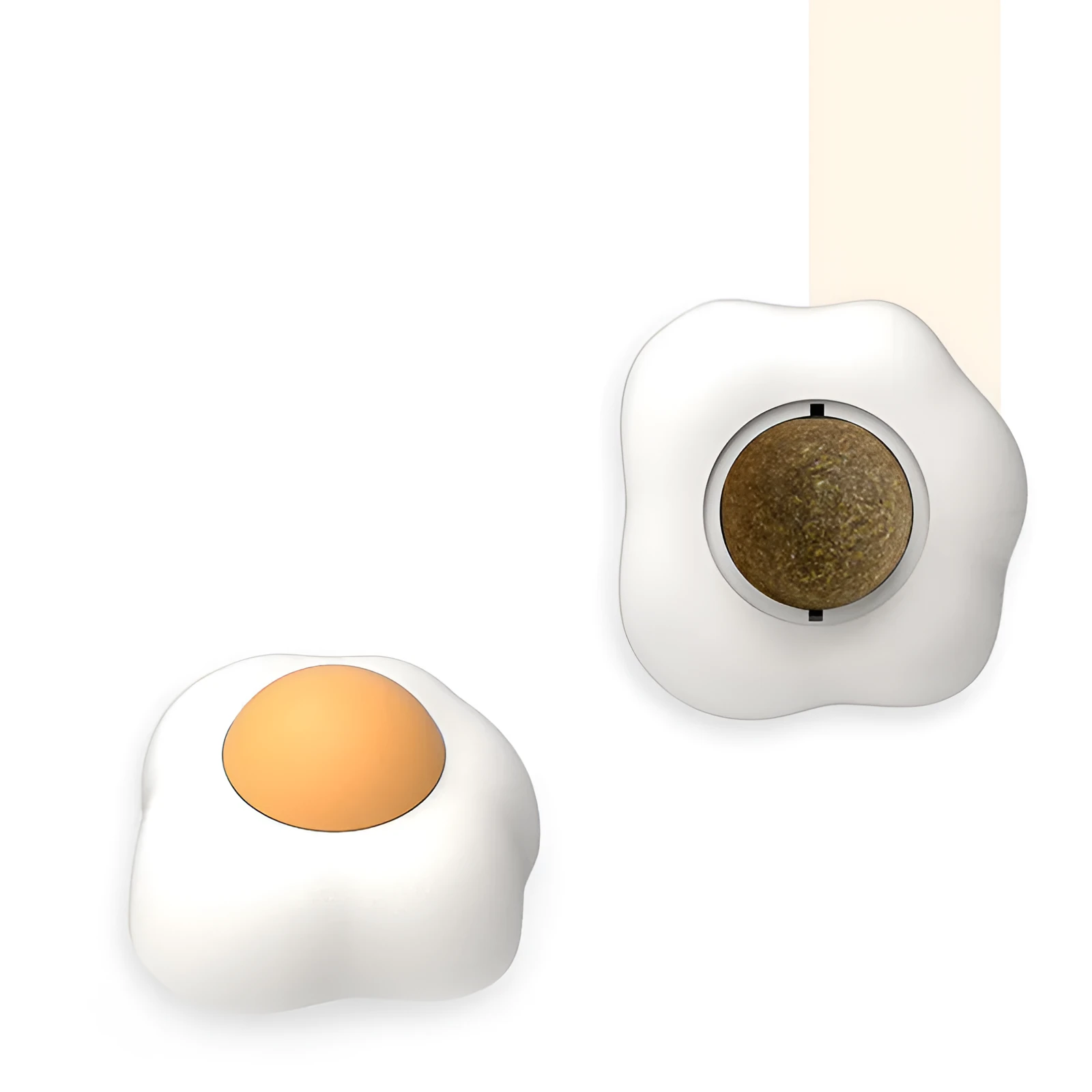 Interactive catnip ball toy with egg design mounted on wall for feline play
