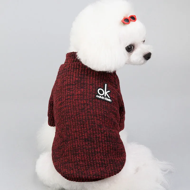 Wool pet sweater for dogs and cats in multiple colours including coffee, wine red, black, and blue