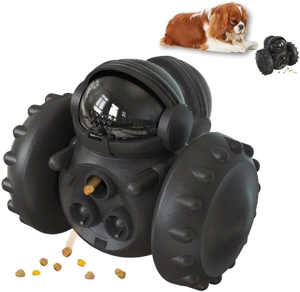 Robot-inspired self-balancing dog treat dispenser toy in various colours for small pets