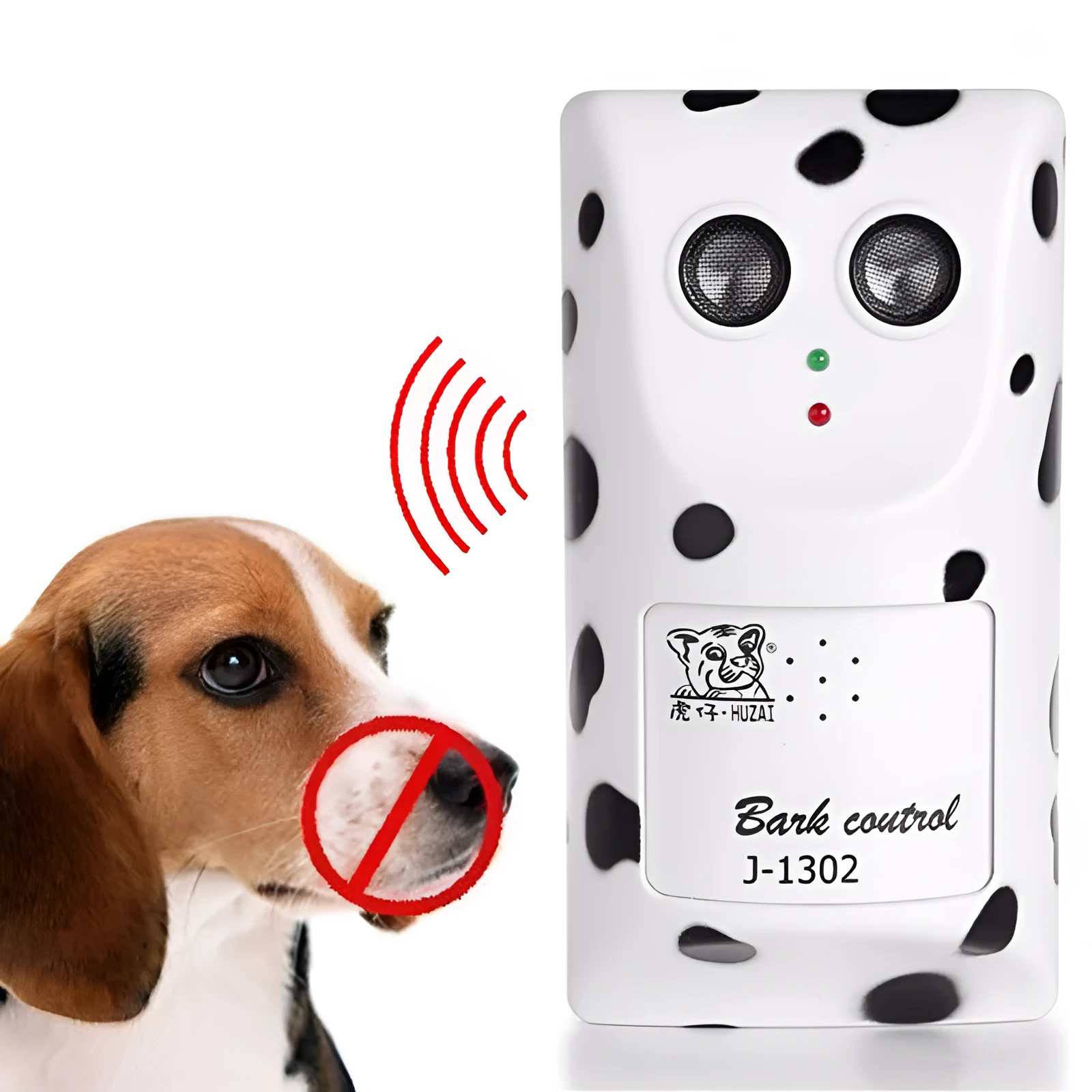 White anti-barking ultrasonic dog repeller mounted on a wall with rotary holder, 7x13x5cm