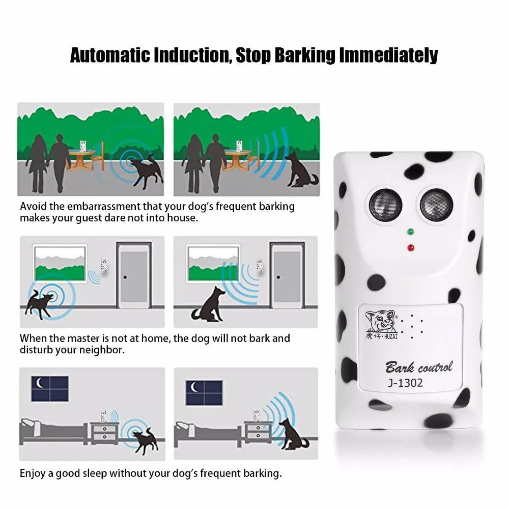 White anti-barking ultrasonic dog repeller mounted on a wall with rotary holder, 7x13x5cm