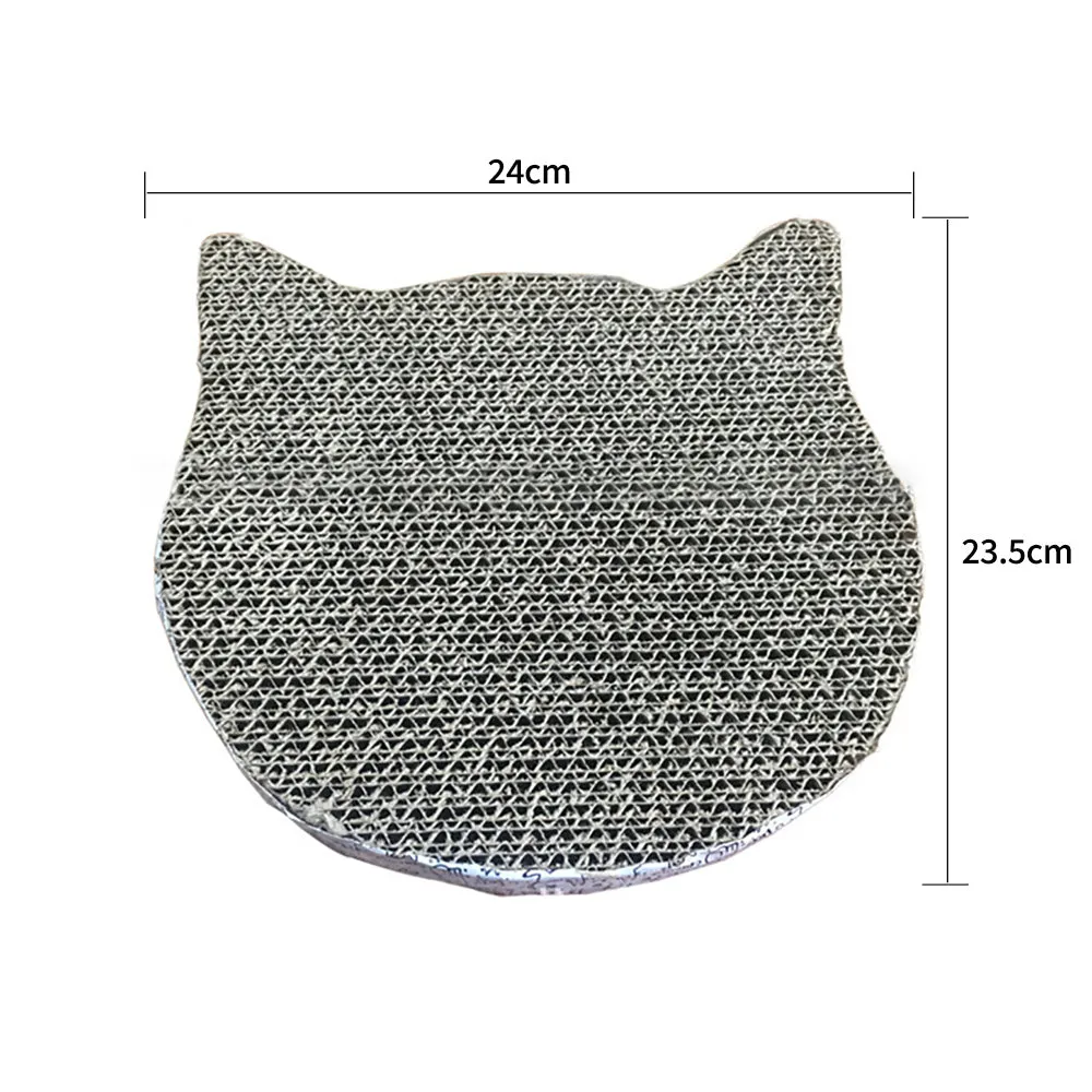 Three cat scratcher shapes: fish, butterfly, and cat head in corrugated paper