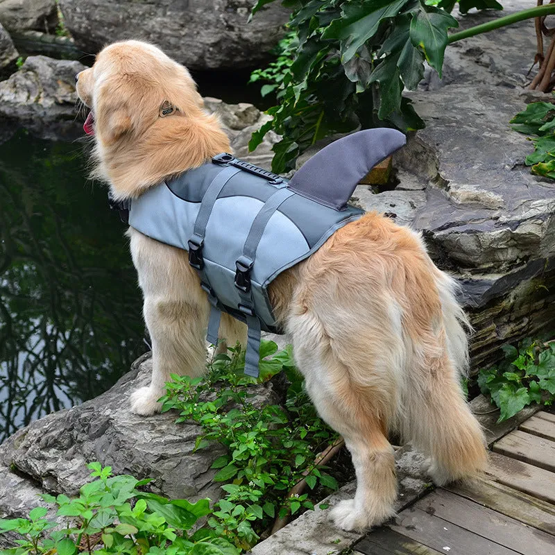 Mermaid shark dog life vest for small and large dogs in polyester with adjustable straps
