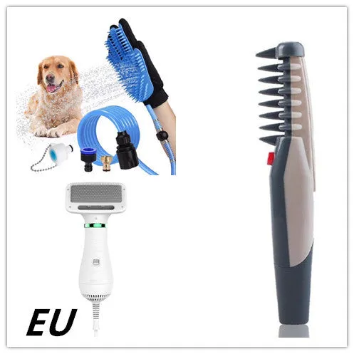 White all-in-one pet hair brush and hair dryer with two heat settings and 2-metre cord for dogs and cats