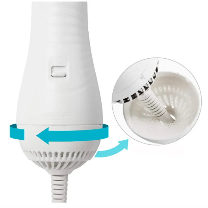 White all-in-one pet hair brush and hair dryer with two heat settings and 2-metre cord for dogs and cats