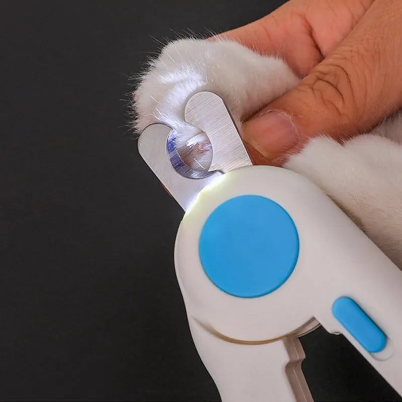 Blue cat and dog nail clippers with LED light, stainless steel blade, 14.5 cm x 4 cm
