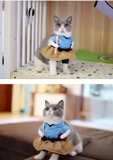 Cat cosplay costume uniform suit in size S M L XL with neck and bust measurements for cats