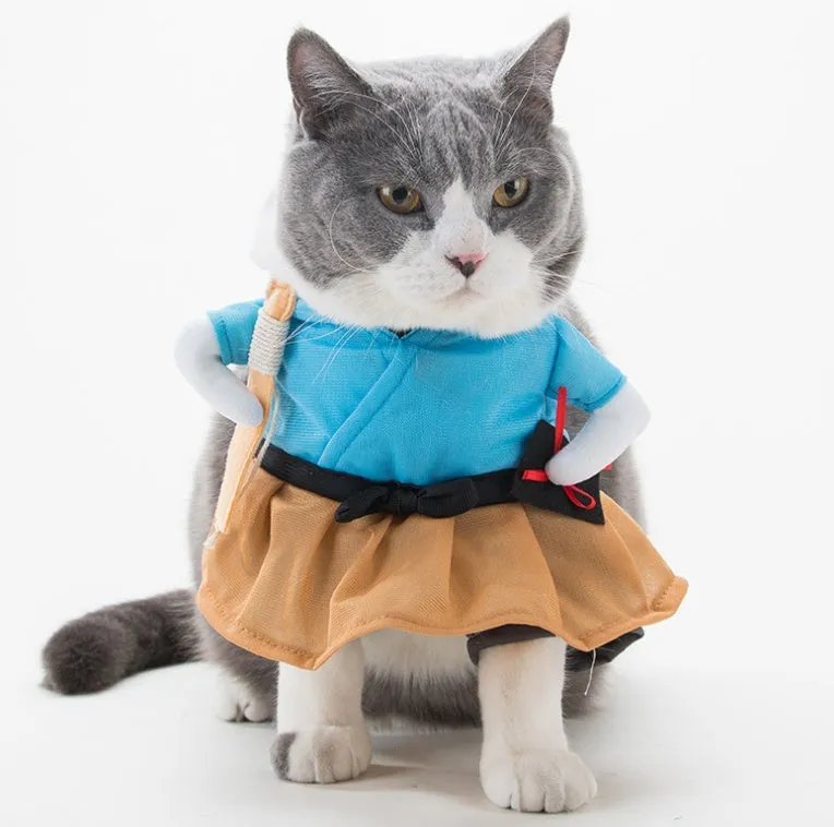 Cat cosplay costume uniform suit in size S M L XL with neck and bust measurements for cats