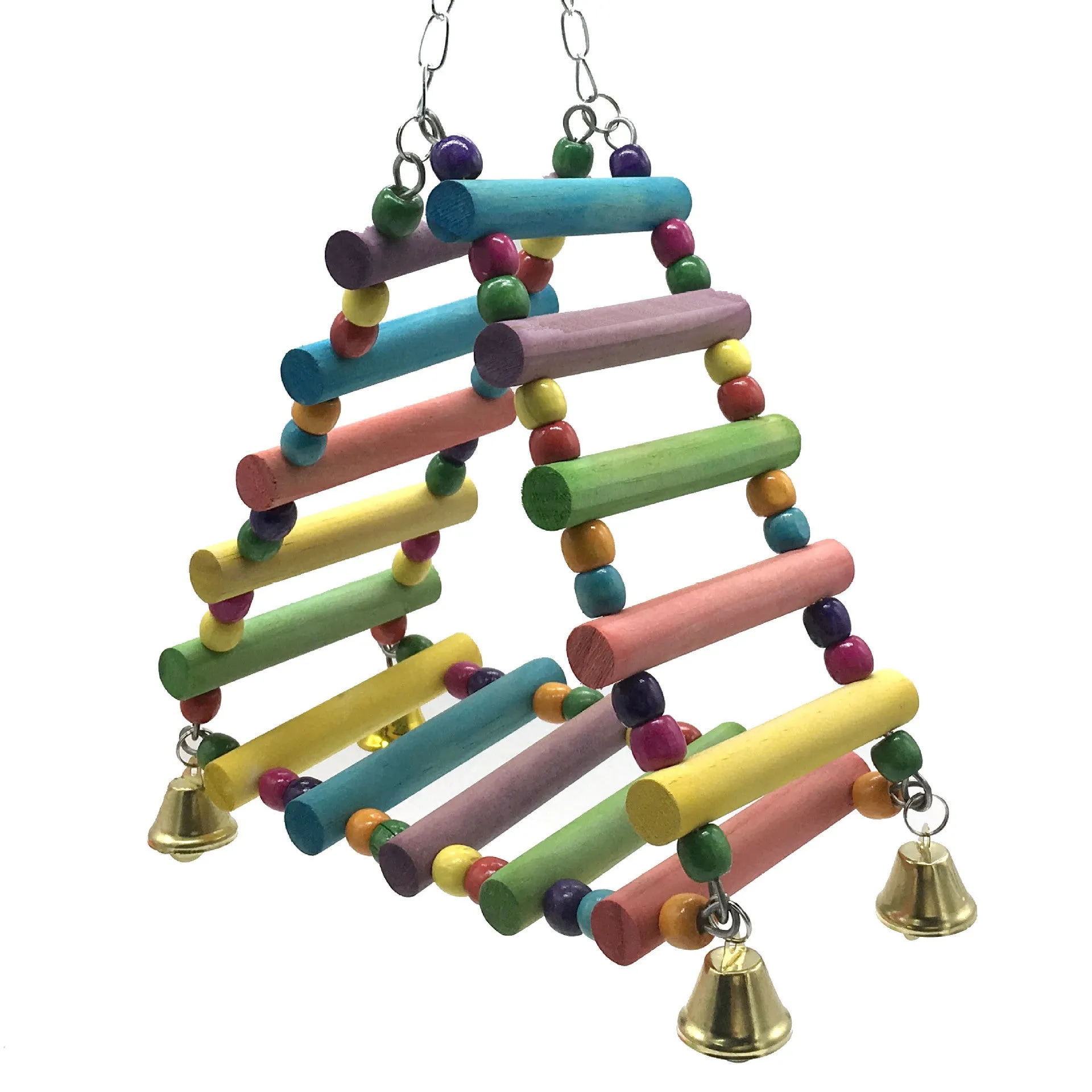 Parakeet bird toy amusement park swing stand with solid wood and metal accessories, 45x10cm