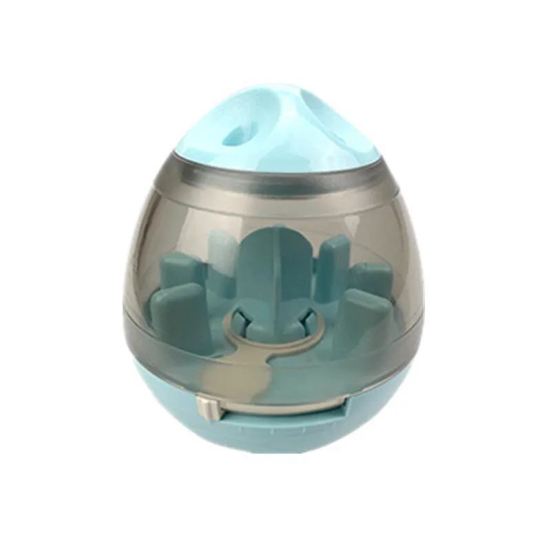 Dog food leaker puzzle toy in blue plastic with compact dimensions for slow feeding