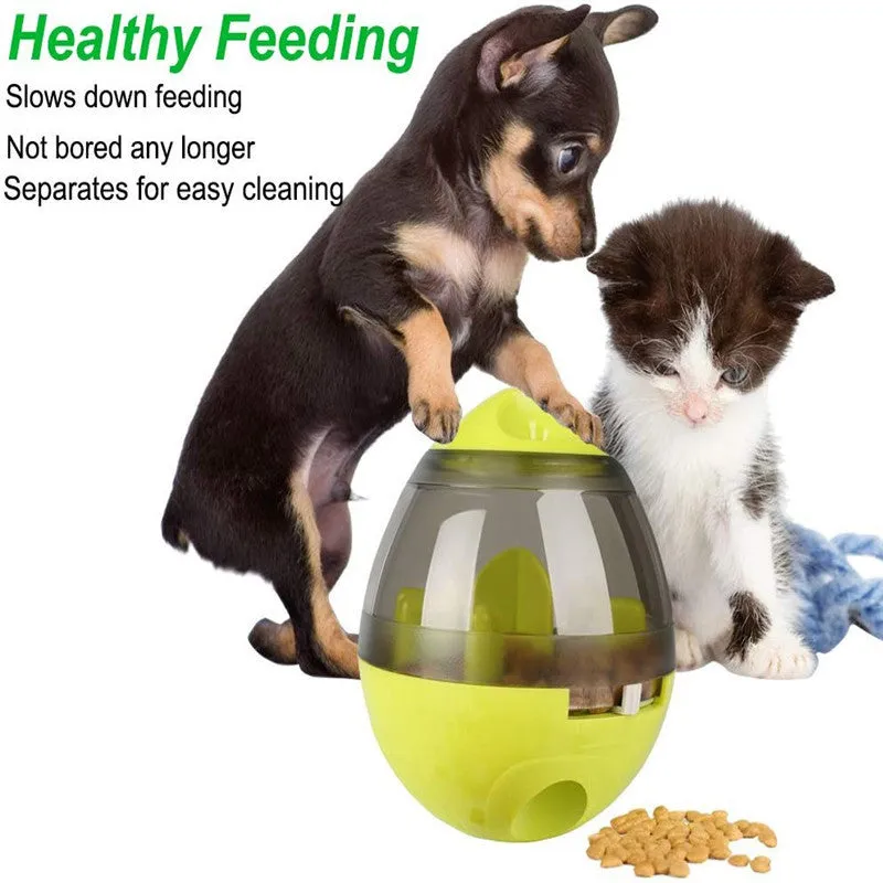 Dog food leaker puzzle toy in blue plastic with compact dimensions for slow feeding