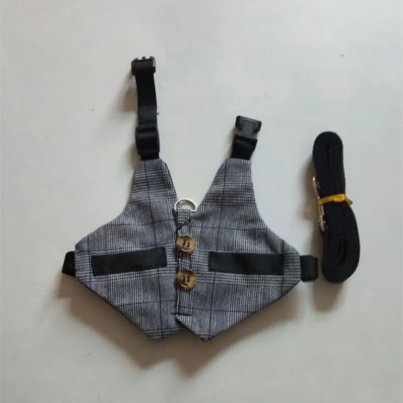 Grey cloth rabbit leash and dress set with chest strap for small pets