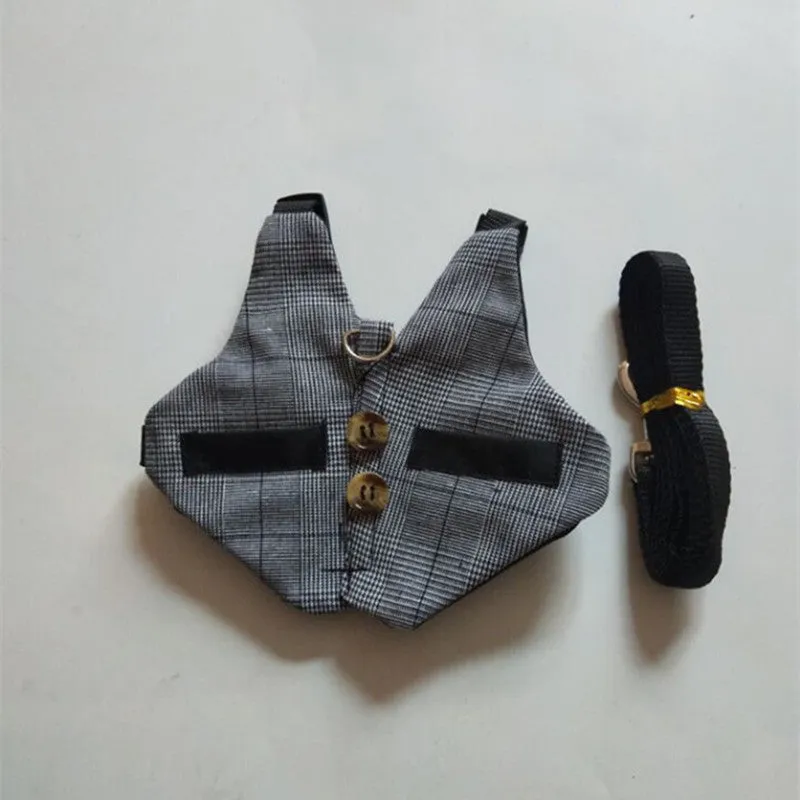 Grey cloth rabbit leash and dress set with chest strap for small pets