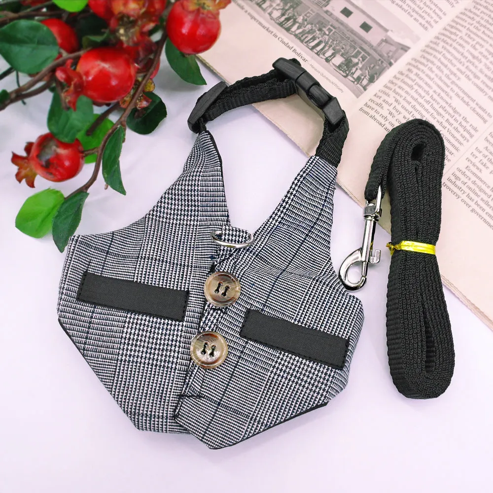 Grey cloth rabbit leash and dress set with chest strap for small pets
