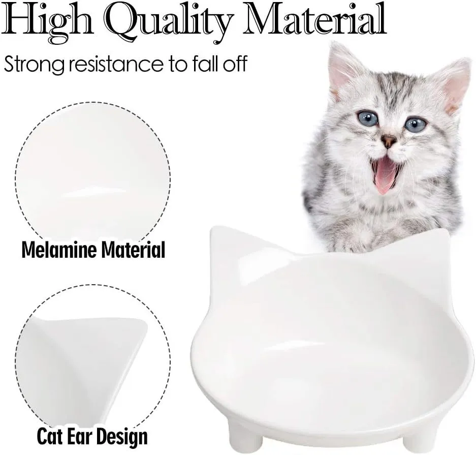 Set of four shallow black melamine pet bowls with non-slip rubber bases