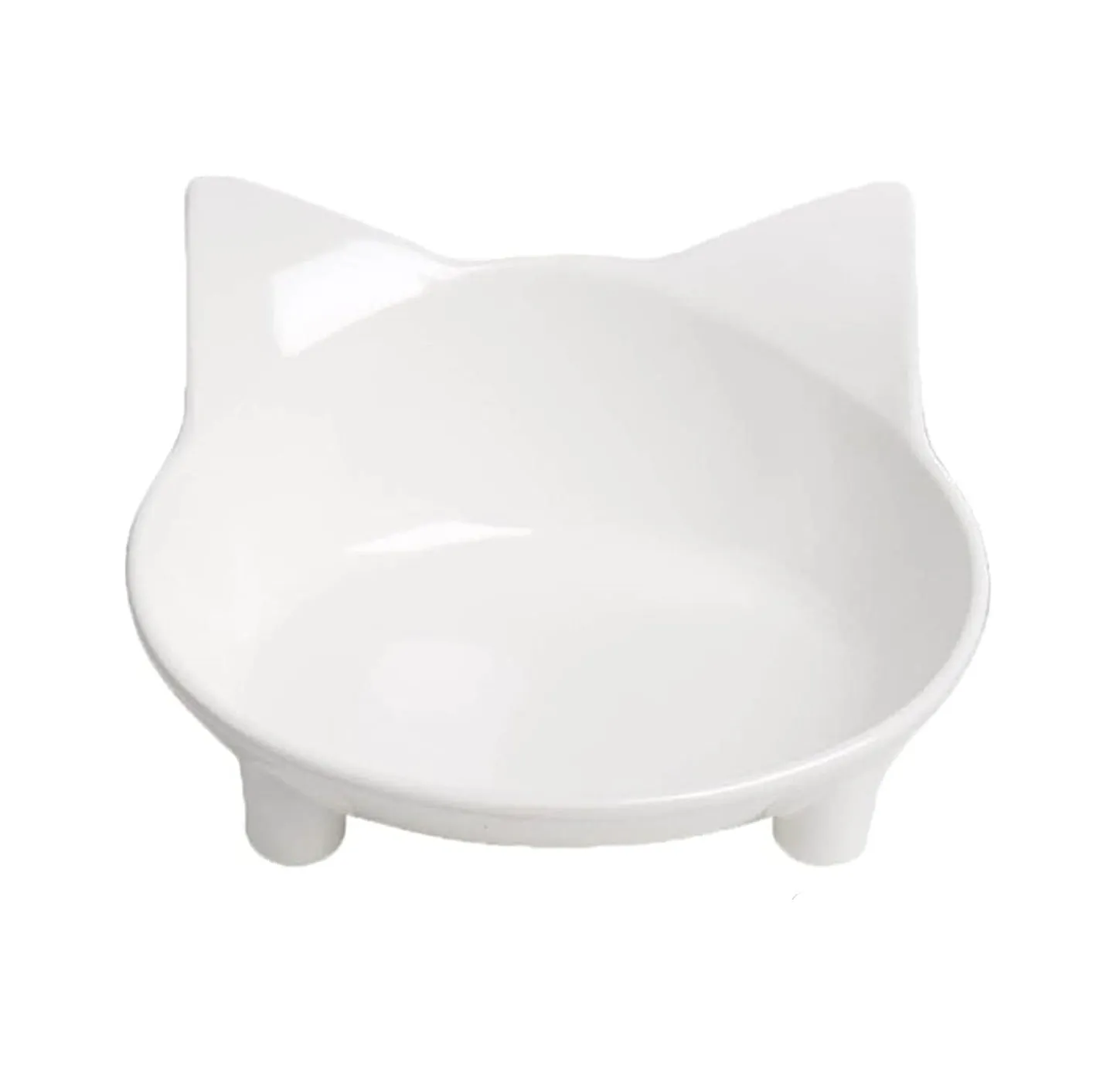 Set of four shallow black melamine pet bowls with non-slip rubber bases