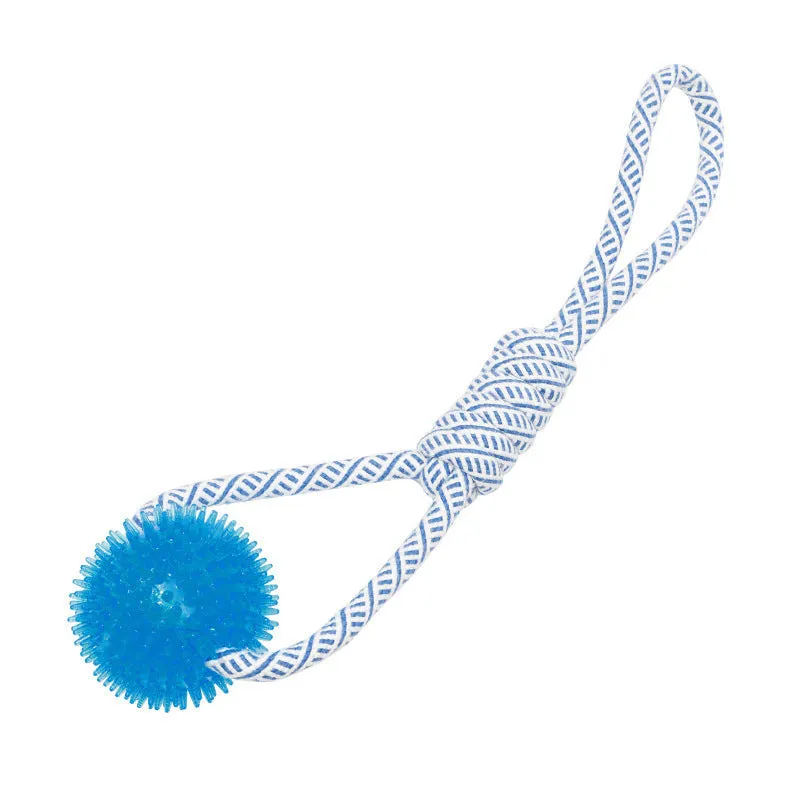 Ocean Series blue and white cotton rope dog toy with TPR chew elements on neutral background
