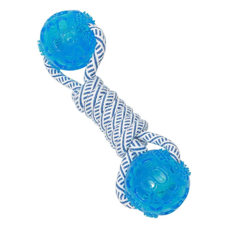 Ocean Series blue and white cotton rope dog toy with TPR chew elements on neutral background