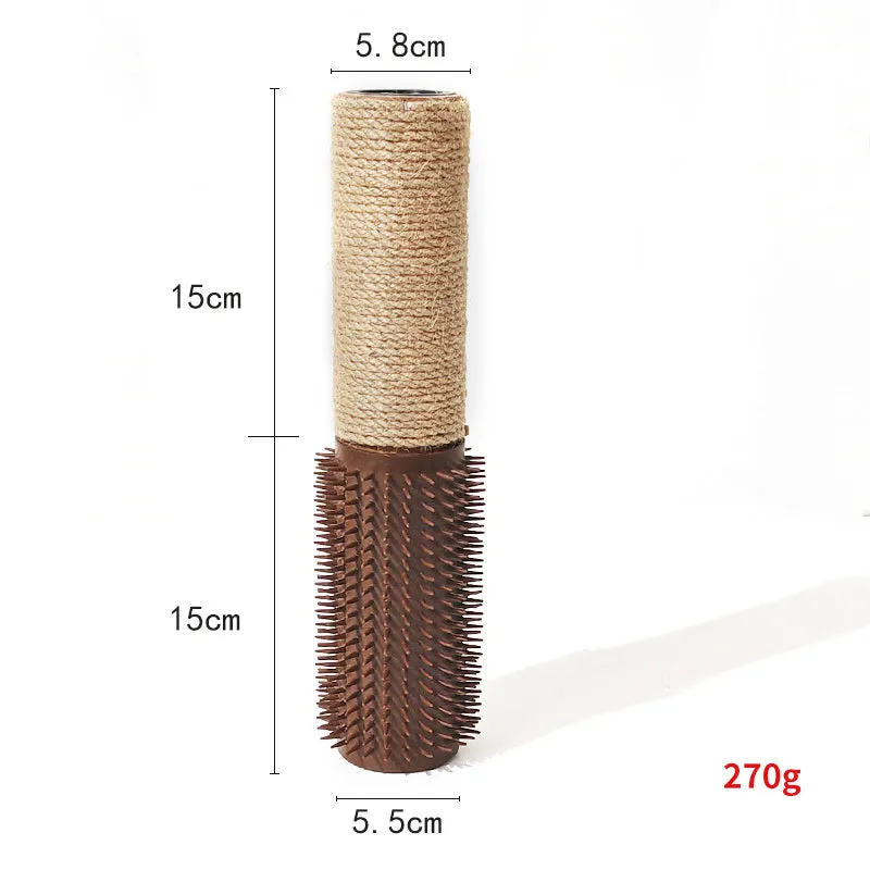 Brown or grey sisal cat scratching post measuring 30cm long