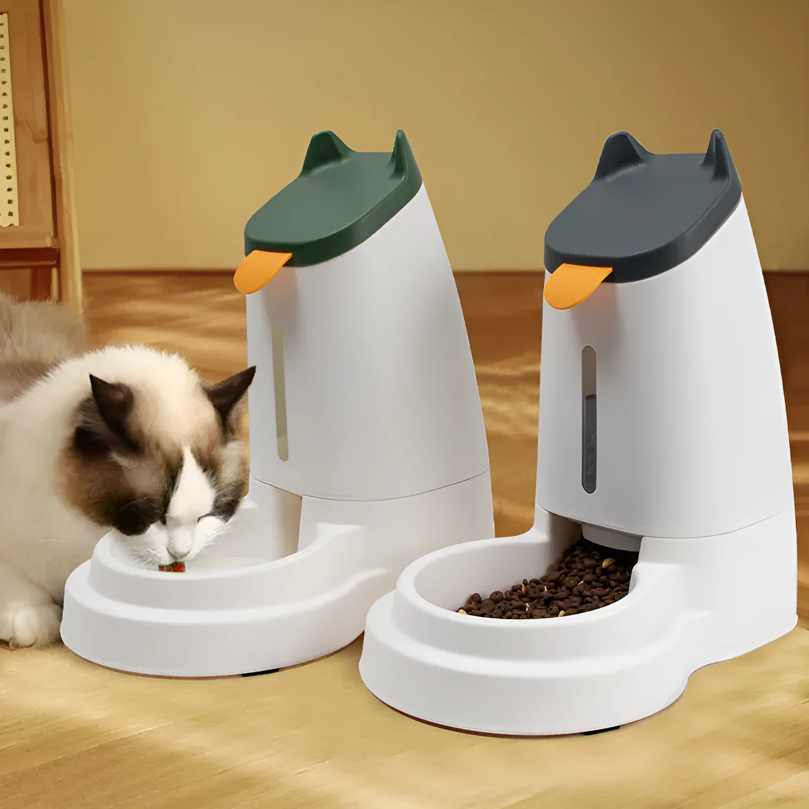 Automatic plastic large capacity pet feeder with water dispenser in grey black for home pet care
