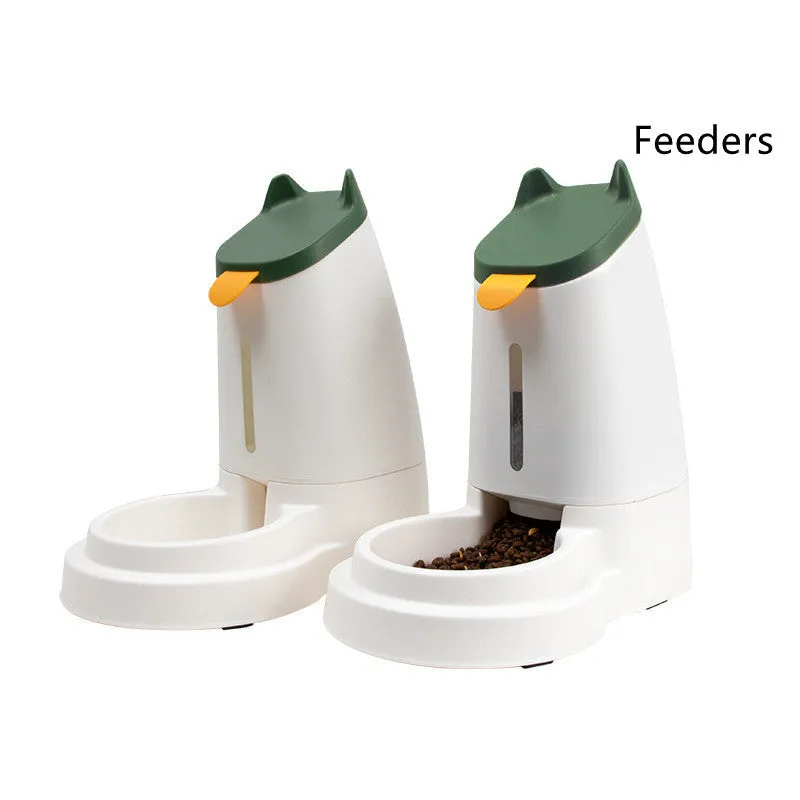 Automatic plastic large capacity pet feeder with water dispenser in grey black for home pet care