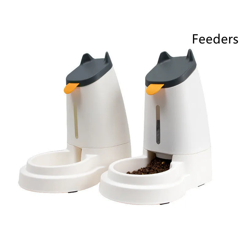 Automatic plastic large capacity pet feeder with water dispenser in grey black for home pet care