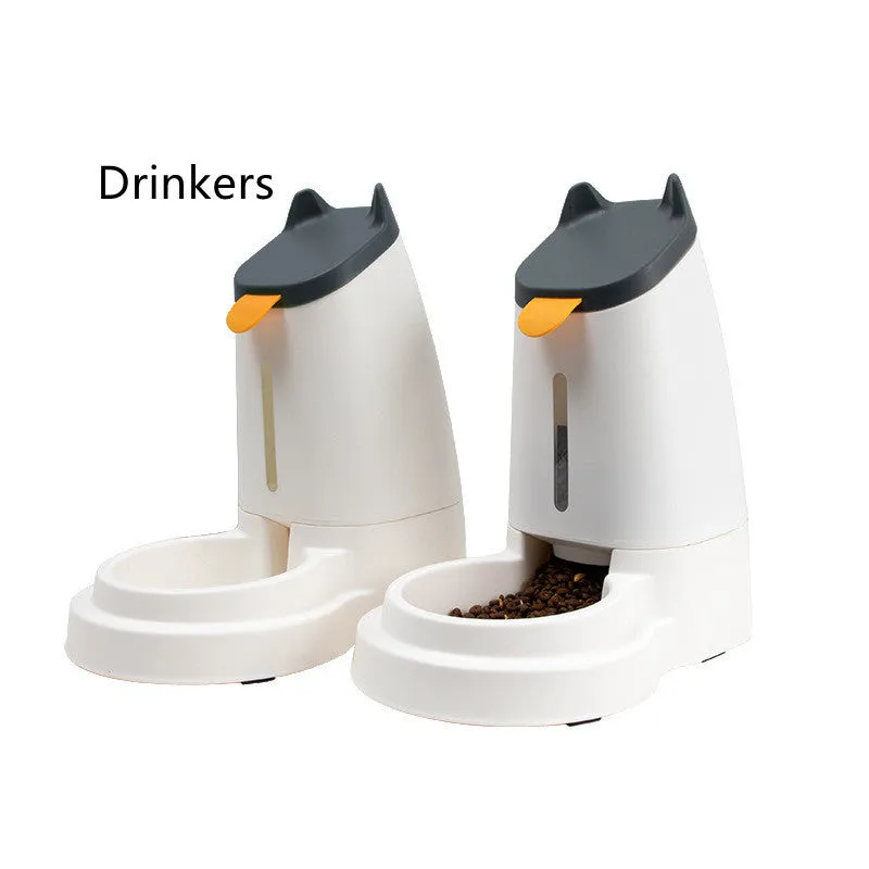 Automatic plastic large capacity pet feeder with water dispenser in grey black for home pet care