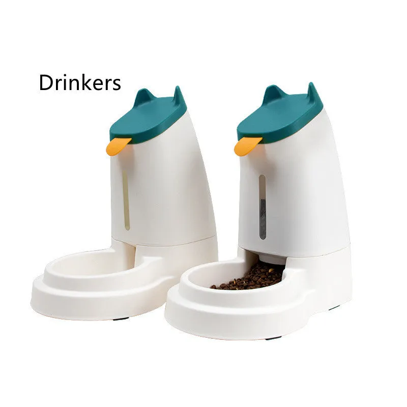 Automatic plastic large capacity pet feeder with water dispenser in grey black for home pet care