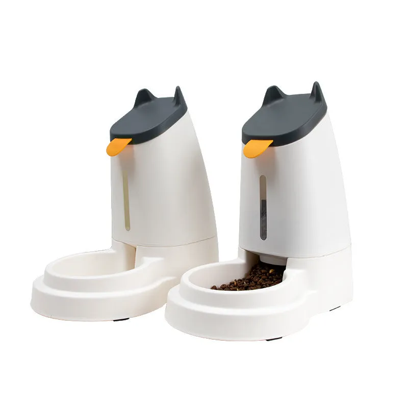 Automatic plastic large capacity pet feeder with water dispenser in grey black for home pet care