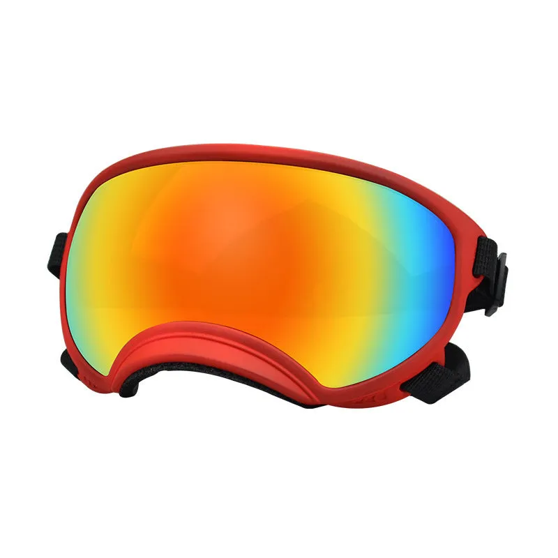Ski pet dog wind protection goggles with double layer PC anti-fog polarised lens in black frame red film