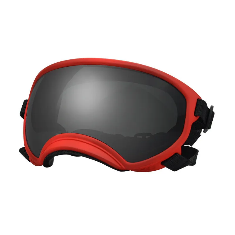 Ski pet dog wind protection goggles with double layer PC anti-fog polarised lens in black frame red film