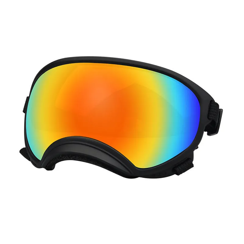 Ski pet dog wind protection goggles with double layer PC anti-fog polarised lens in black frame red film