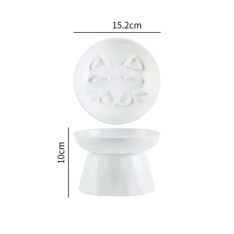 Ceramic tall cat bowl in neutral colour with raised design to protect spine during feeding