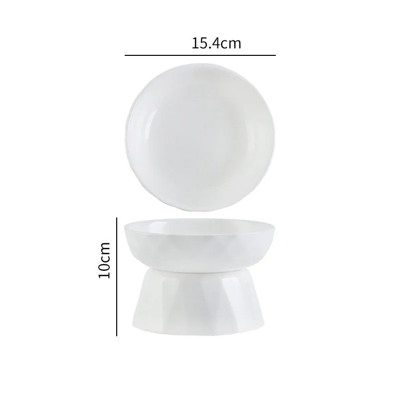 Ceramic tall cat bowl in neutral colour with raised design to protect spine during feeding