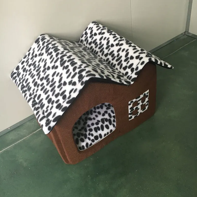 Coffee colour cloth winter pet kennel double roof dog house 55x40x42cm