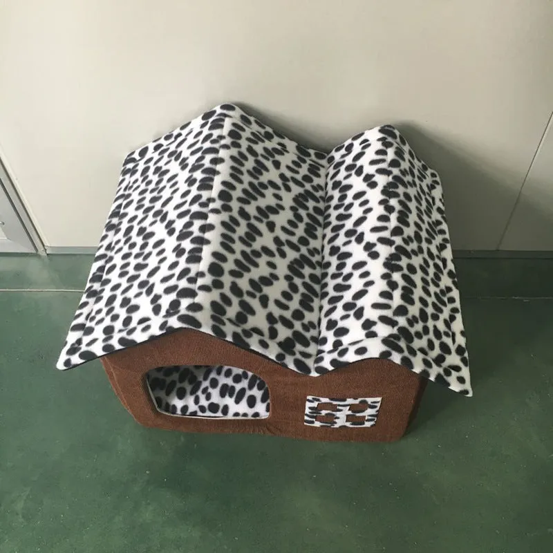 Coffee colour cloth winter pet kennel double roof dog house 55x40x42cm