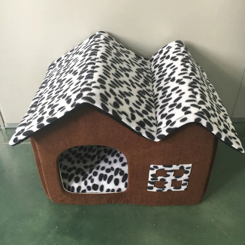 Coffee colour cloth winter pet kennel double roof dog house 55x40x42cm